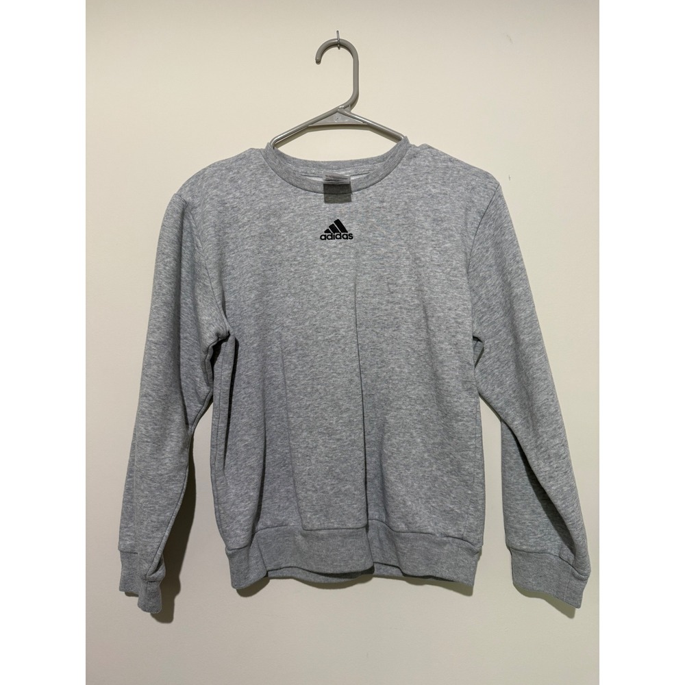 Adidas Kids Grey Fleece Crewneck Sweatshirt Embroidered Logo Size Medium 10/12